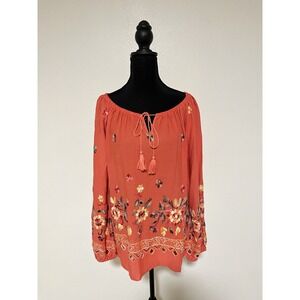LIV Los Angeles Anthropologie Embroidered Floral Blouse Top Women's Size Medium
